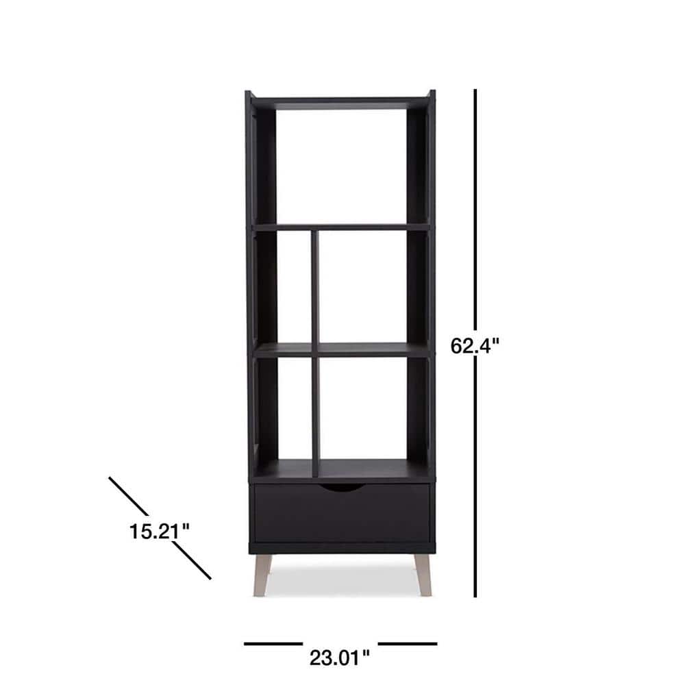 Kalien 63" Dark Brown Wood Leaning Ladder Bookcase