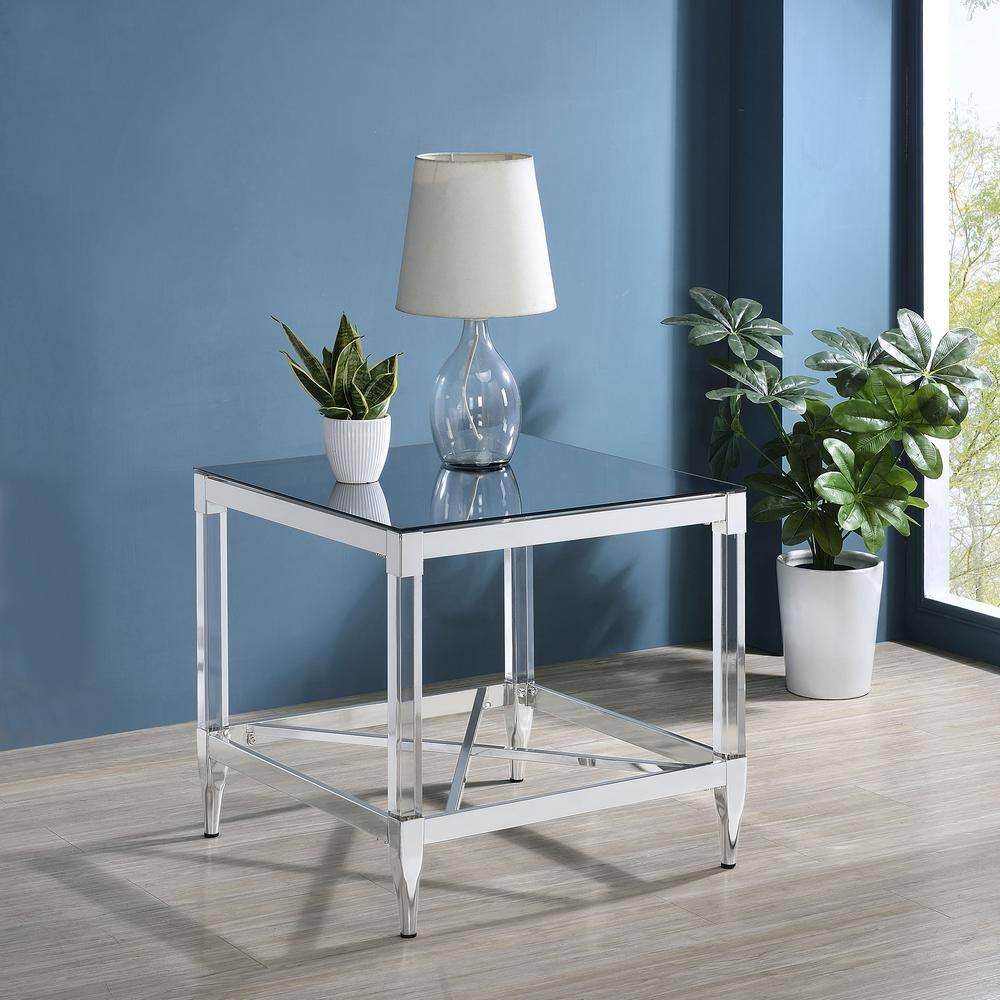 Lindley Square Chrome and Acrylic End Table with Mirrored Top