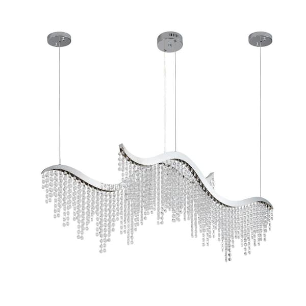 1 Light Chrome Crystal Wave Chandelier for Living Room or Dining Room with Integrated LED Included