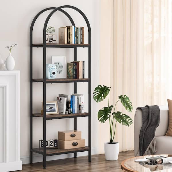 Earlimart 71 in. Brown Wood 4-Shelf Standard Bookcase