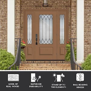 Regency 68 in. x 80 in. 3/4L Spire Decorative Glass LHOS Unfinished White Fiberglass Prehung Front Door w/Dbl 14 in. SL