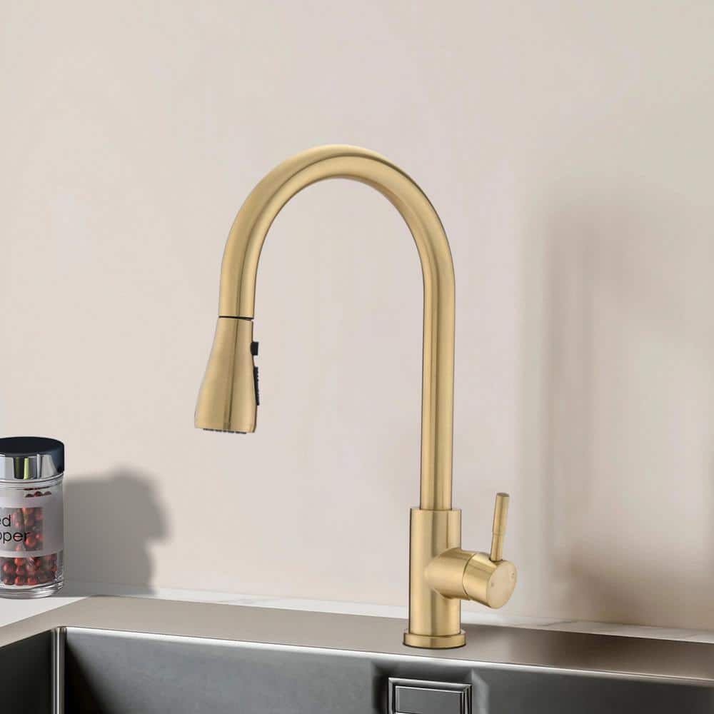 Brushed Gold Stainless Steel Pull Down Kitchen Faucet