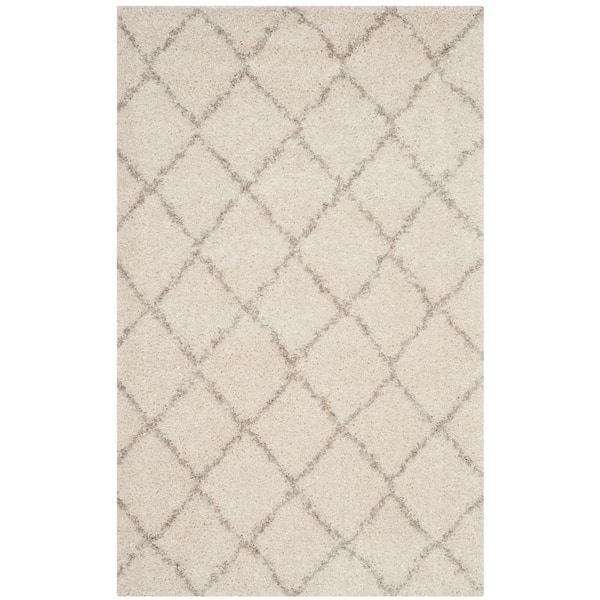 SAFAVIEH Arizona Shag Ivory/Beige Doormat 3 ft. x 5 ft. Geometric Diamond Area Rug