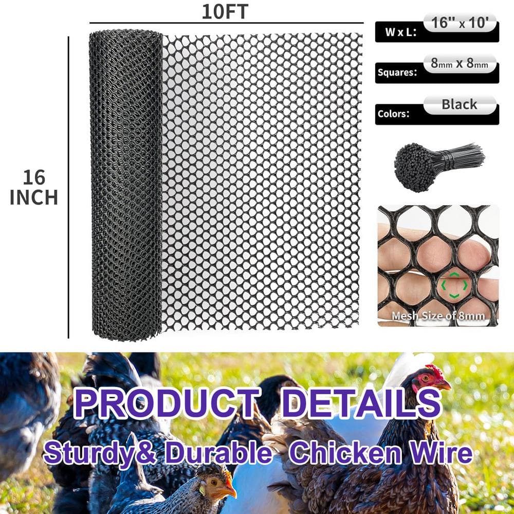 16 in. x 10 ft. Black Plastic Chicken Wire Mesh Fence