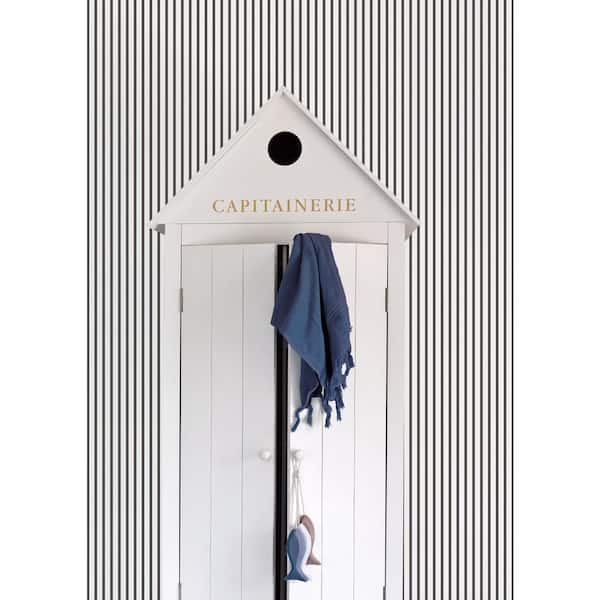 Smart Stripes 3 Black/White Breton Stripe Matte Finish Non-Pasted Vinyl on Non-Woven Wallpaper Roll