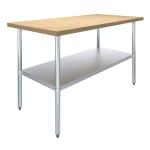 Maple Wood Top 30  in.. x 60  in.. Kitchen Prep Table with Adjustable Bottom Shelf