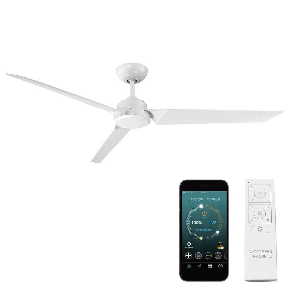 Roboto Indoor and Outdoor 3-Blade Smart Ceiling Fan 62in Matte White with Remote Control and Remote Control