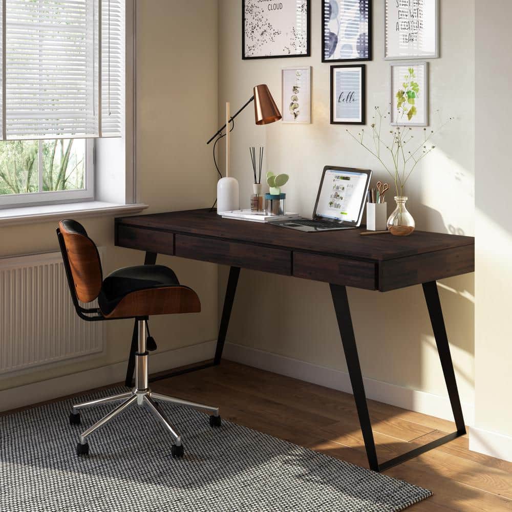 Lowry Industrial Urban Desk in Distressed Hickory Brown with Keyboard Tray