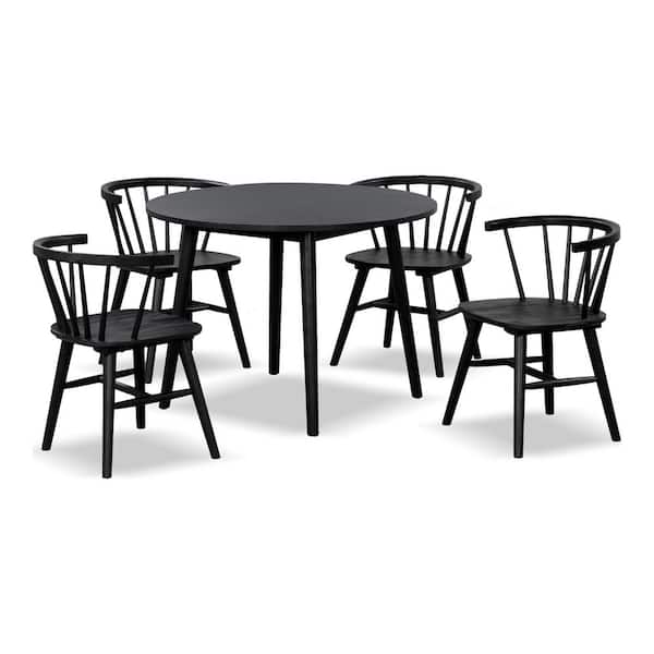 Veneten 5-Piece Black Wood Top Dining Room Set (Seats 4)