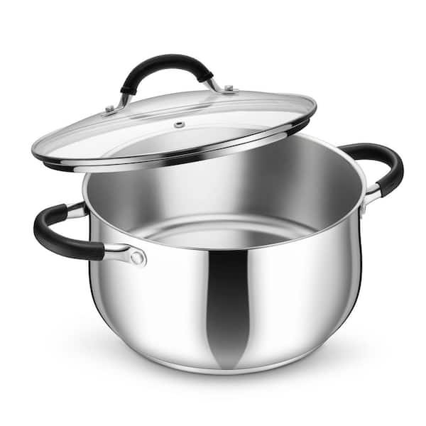 6 qt. Stainless Steel Nonstick Stock Pot with Glass Lid and Heatproof Handles for Induction Gas Electric Stoves, 1-Piece