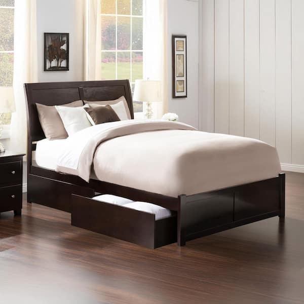AFI Portland Espresso Full Solid Wood Storage Platform Bed with Flat Panel Foot Board and 2 Bed Drawers