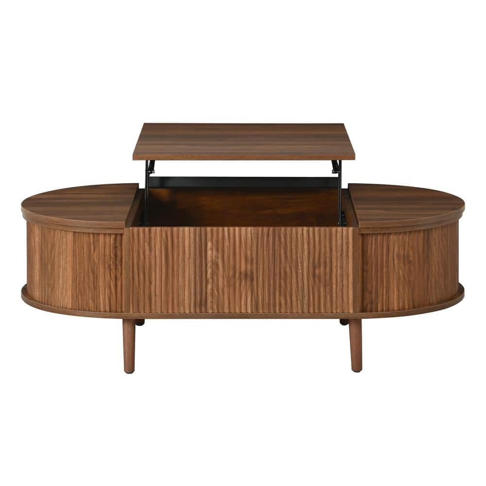 UOI 47.24 in. Antique Brown Oval MDF Lift-Top Coffee Table with Hidden ...