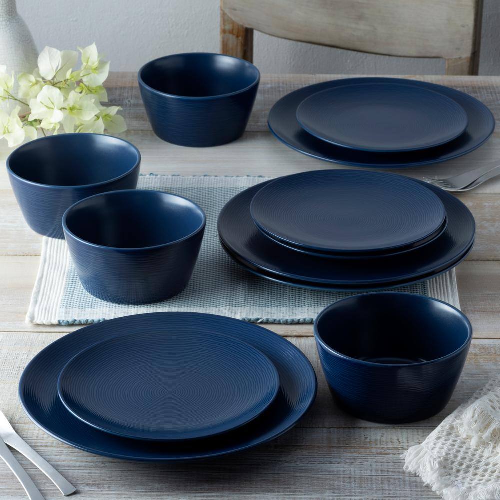 Navy Porcelain Textured Accent Dinner Plates, Set of 4