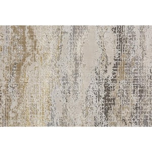 10 X 13 Gold Gray and Ivory Abstract Area Rug