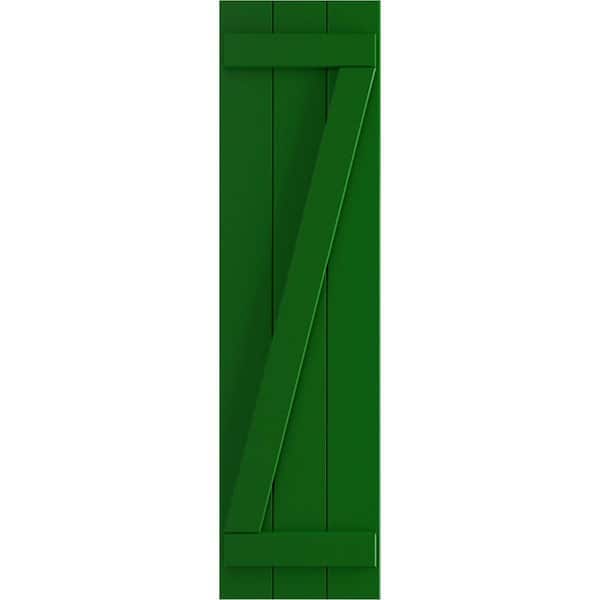 Ekena Millwork True Fit 16-1/8 in. x 34 in. PVC 3-Joined Board and Batten Shutters with Z-Bar Pair in Viridian Green