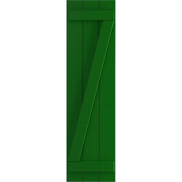 Ekena Millwork True Fit 16-1/8 in. x 51 in. PVC 3-Joined Board and Batten Shutters with Z-Bar Pair in Viridian Green