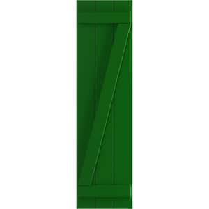 True Fit 16-1/8 in. x 80 in. PVC 3-Joined Board and Batten Shutters with Z-Bar Pair in Viridian Green