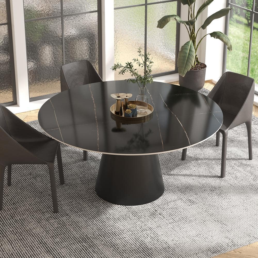 Modern Round Black Lauren Black Gold Stone Top 53.15 in. Black Titanium Sta