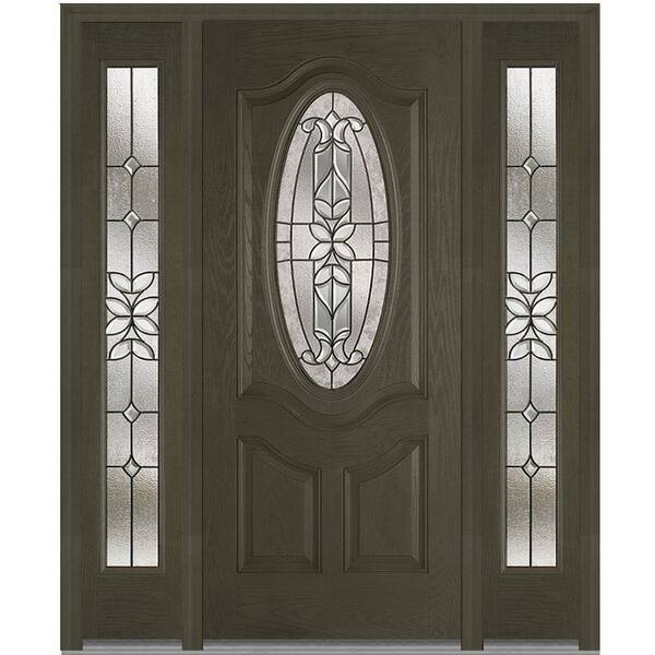MMI Door 64 in. x 80 in. Cadence Left-Hand Inswing Oval Lite Decorative Stained Fiberglass Oak Prehung Front Door with Sidelites