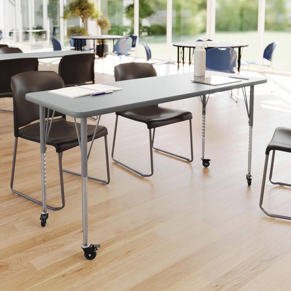 Wren Adjustable Gray Top/Silver Frame Rectangle Kids Activity Table with Thermal Laminate Top for 4