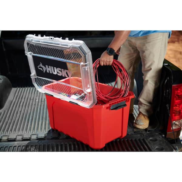 Husky - 20-Gal. Professional Heavy Duty Waterproof Stackable Plastic Storage Container with Hinged Lid in Red