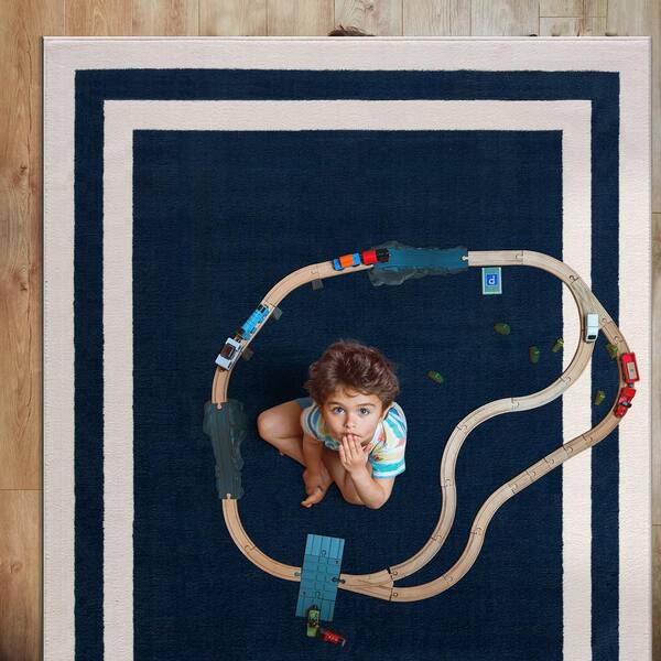 CAMILSON Navy Blue/Cream 8 ft. x 10 ft. Bordered Area Rug CRY1003