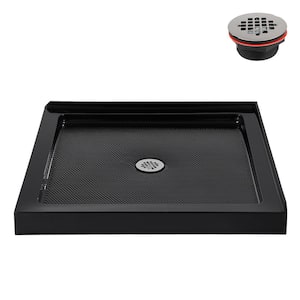 NT-2241-36BL-CR 36 in. L x 36 in. W Corner Acrylic Shower Pan Base in Glossy Black with Center Drain, ABS Drain Included