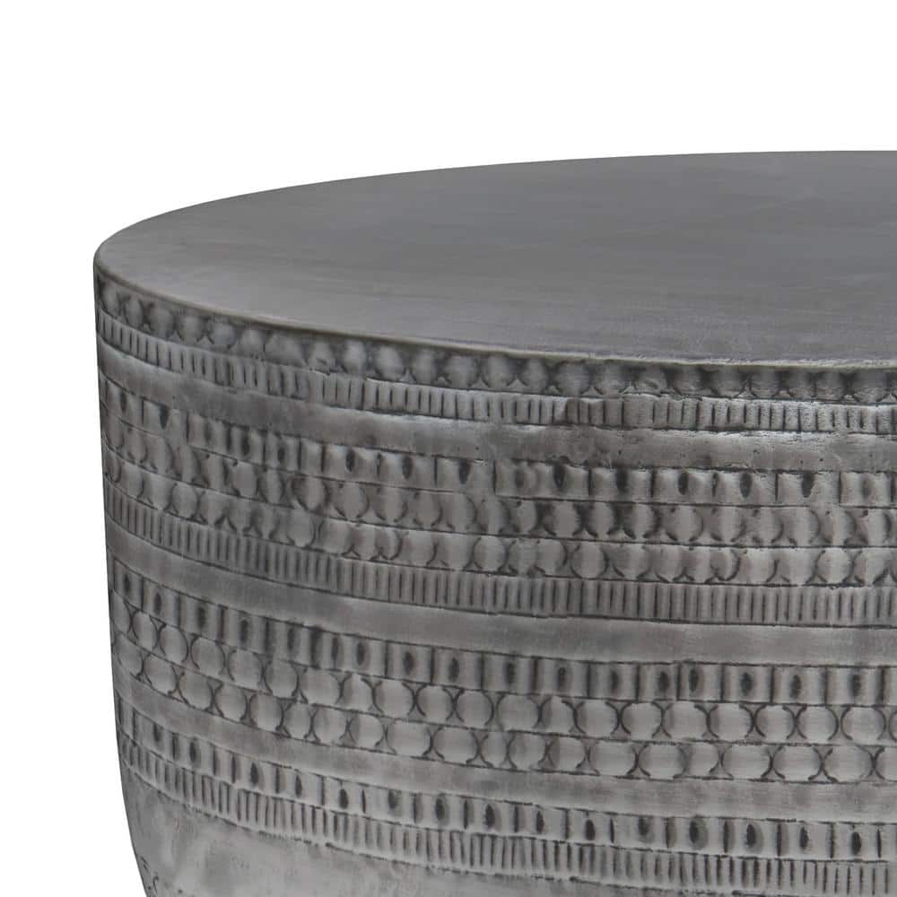 Handcrafted 30" Antique Silver Round Metal Coffee Table