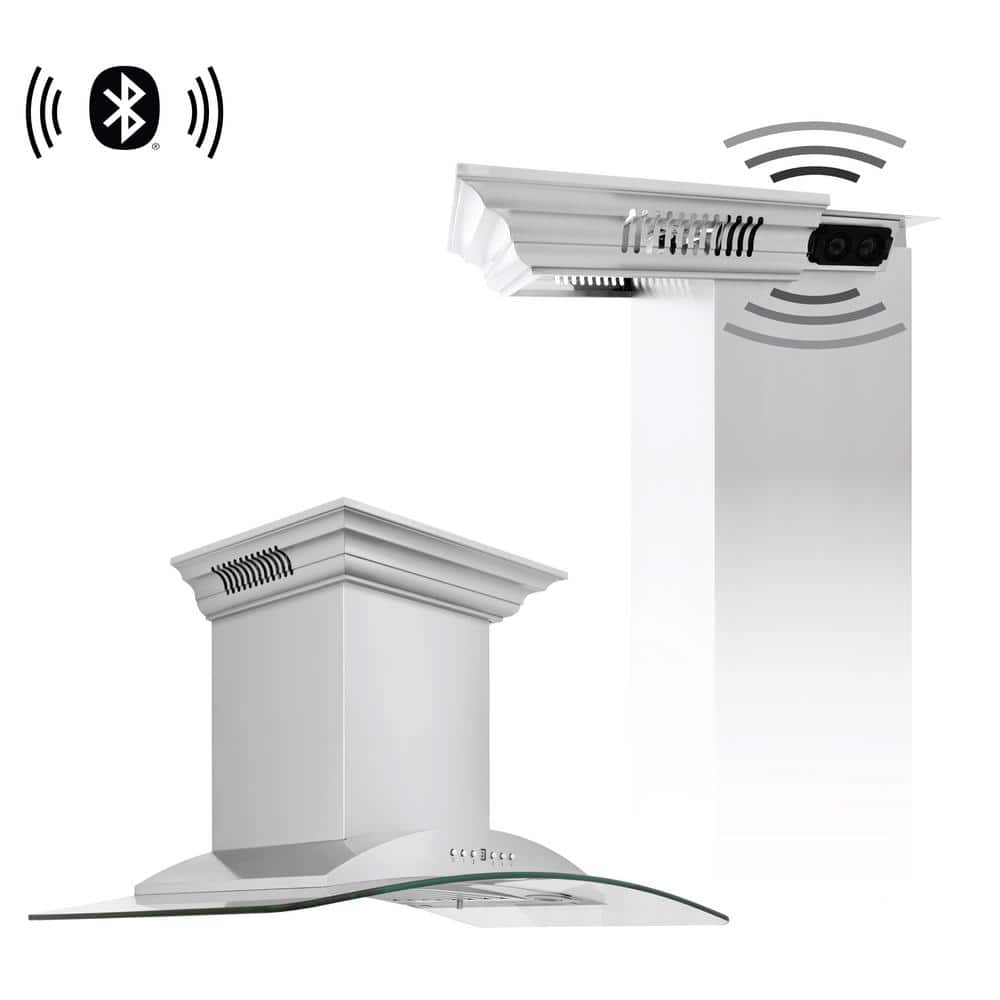 30 in. 400 CFM Ducted Vent Wall Mount Range Hood in Stainless Steel and Glass w/Built-in CrownSound Bluetooth Speakers