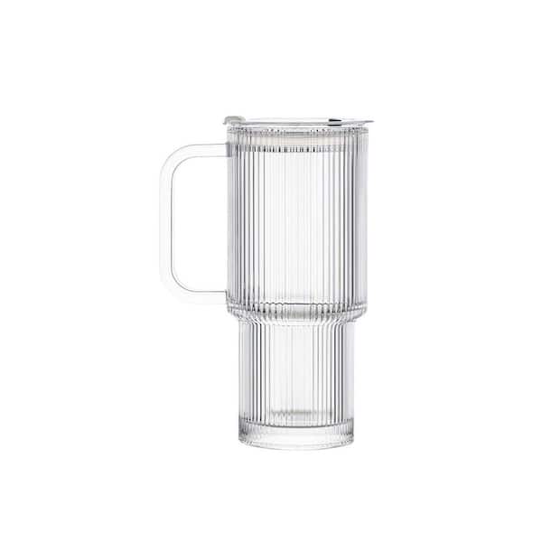 2-Pack 24 oz. Ribbed Handle with Lid and Straw Clear Glass Tumbler for Iced Coffee, Tea, Smoothies and Juice