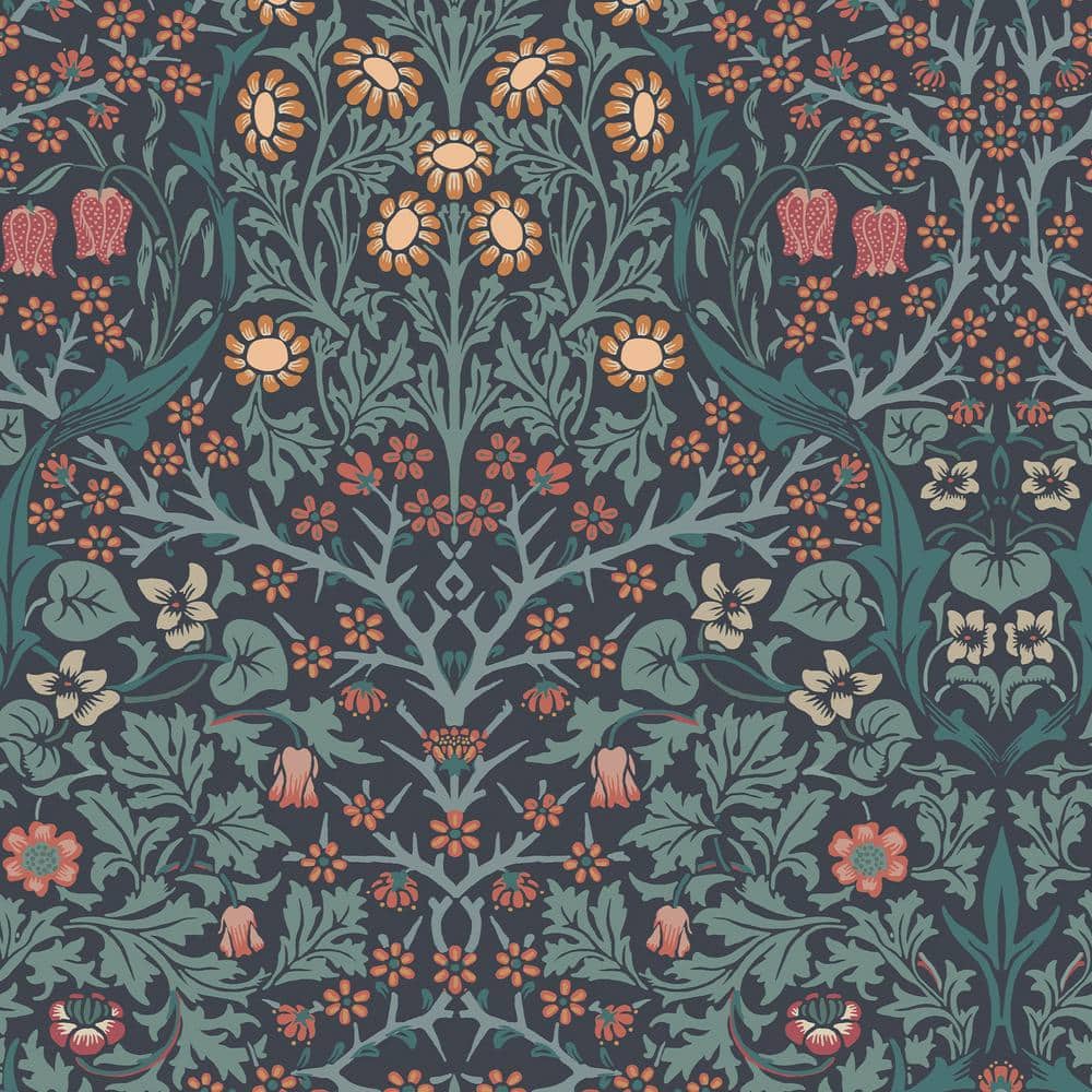 William Morris Navy Floral Vinyl Wallpaper Double Roll