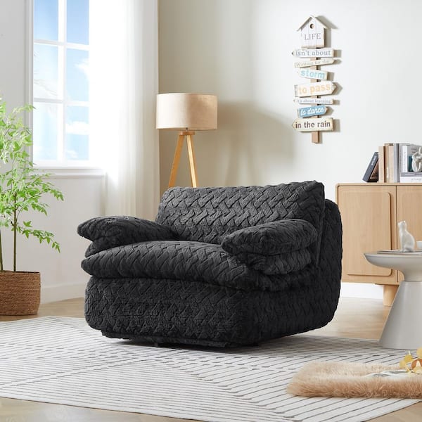 44.1 in. Pillow Top Arm Corduroy Modular Fully Compressed Sofa in Black with Swivel