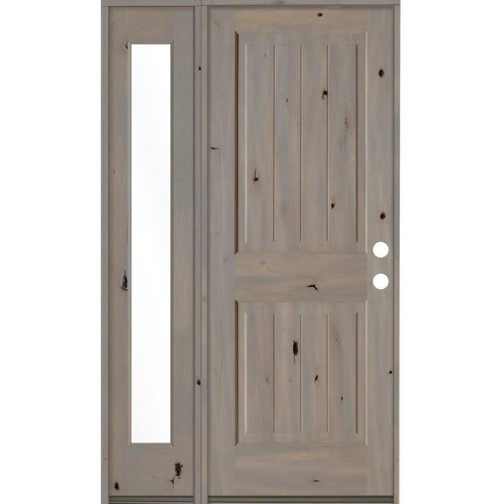 46 in. x 80 in. Rustic Knotty Alder 2 Panel Left-Hand/Inswing Clear Glass Grey Stain Wood Prehung Front Door w/Sidelite price history on PriceWatchPro