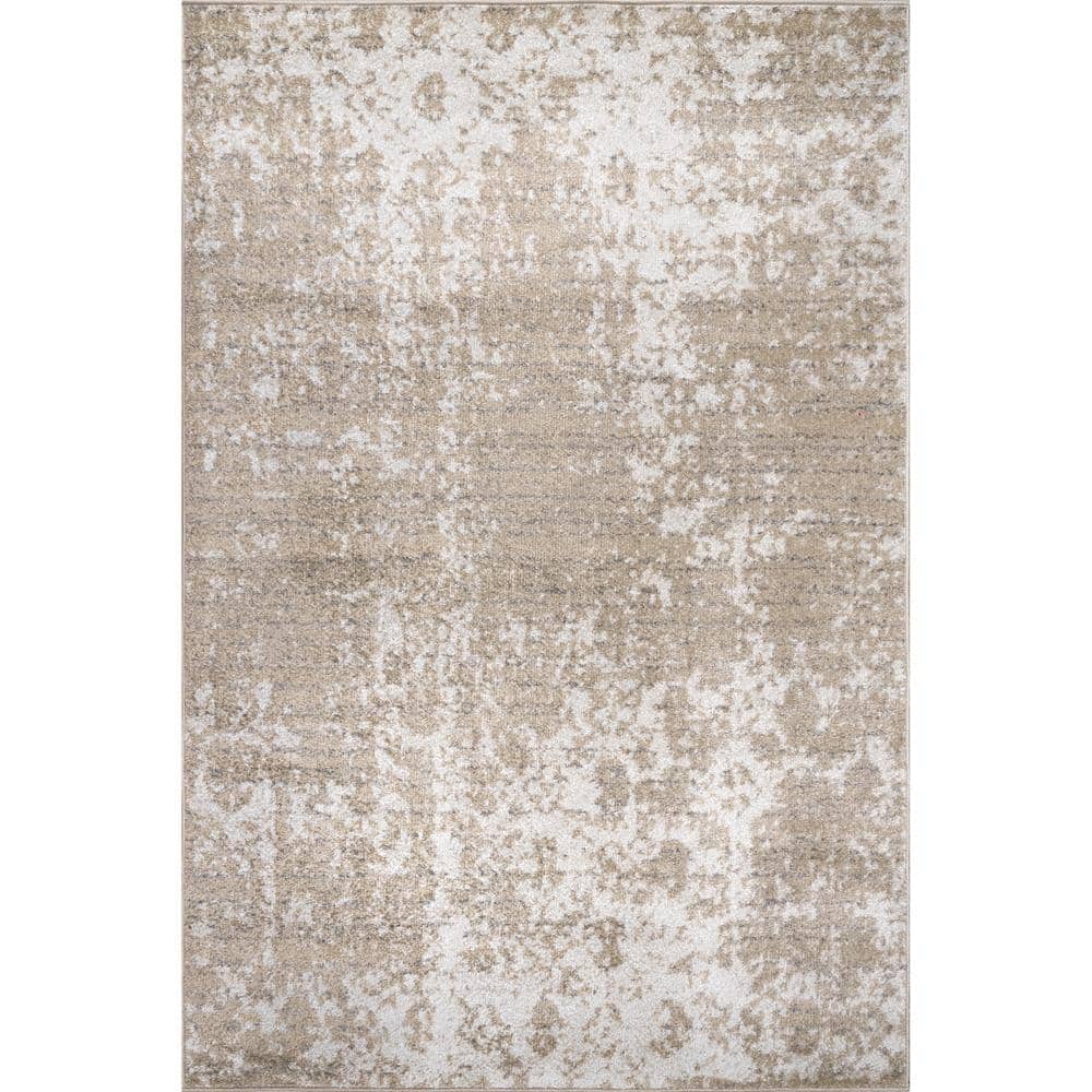 Beige Abstract Synthetic 8' x 10' Oval Area Rug