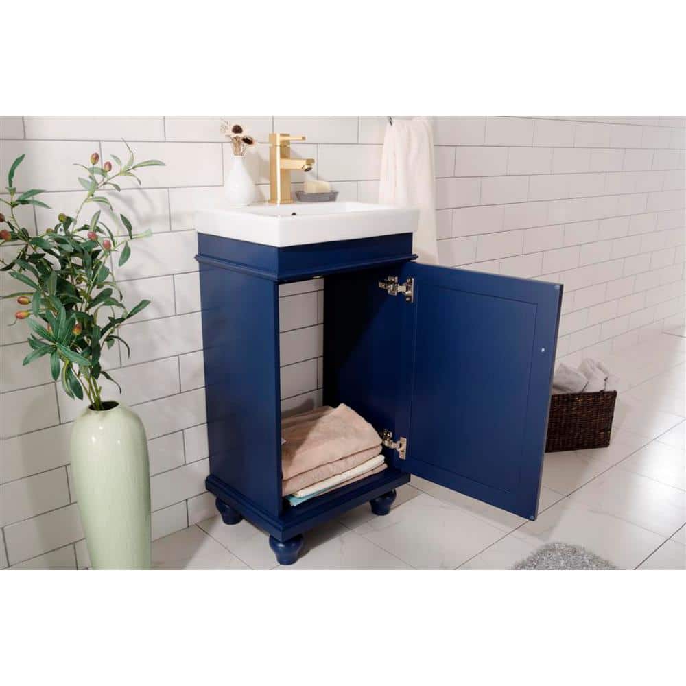 Compact Blue Freestanding Vanity with White Ceramic Sink