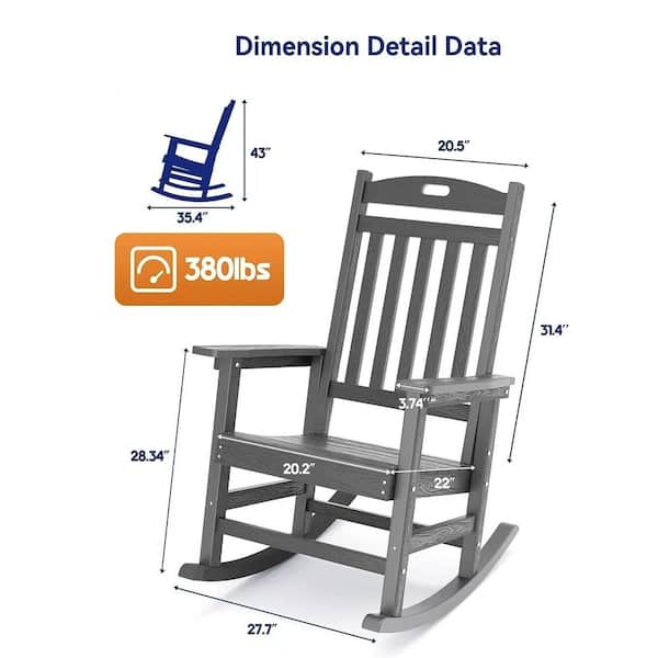 Gray Plastic Patio Outdoor Rocking Chair, Fire Pit Adirondack Rocker Chair with High Backrest(2-Pack)
