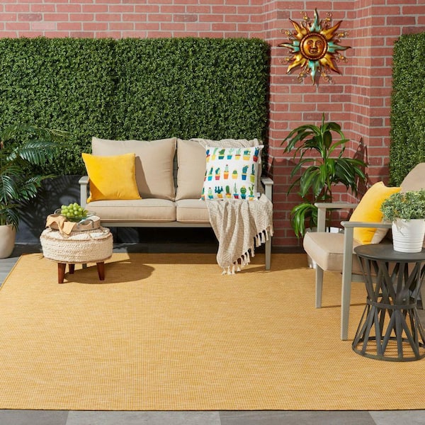 Positano Yellow 8 ft. x 10 ft. Solid Modern Indoor/Outdoor Patio Area Rug