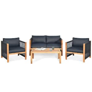 4-Piece Acacia Wood Patio Conversation Set Outdoor Sofa Set with Gray Cushions