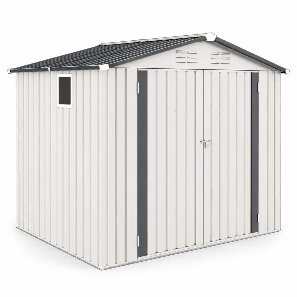 StoryCute 8 ft. x 6 ft. White and Gray Metal Outdoor Storage Shed with ...