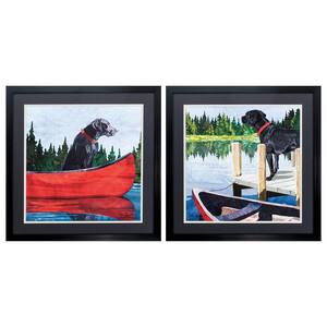 Dogs on Lake by Two Can Art Set of 2 Framed Animal Art Print 24 in. x 24 in. x 2 in.