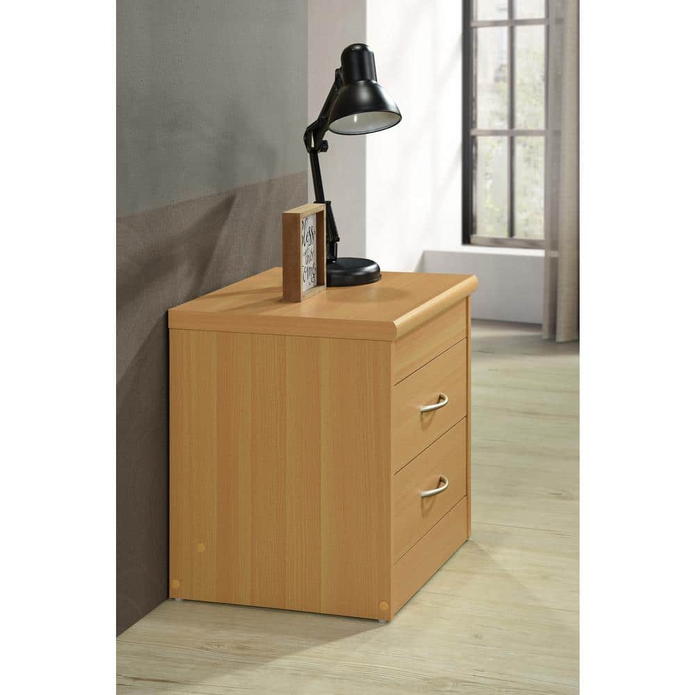 Beech 2-Drawer Engineered Wood Nightstand