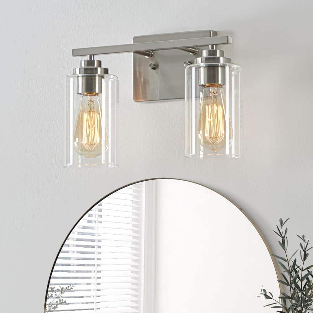 13 in. 2-Light Brushed Nickel Vanity Light with Clear Glass Shade price history on PriceWatchPro