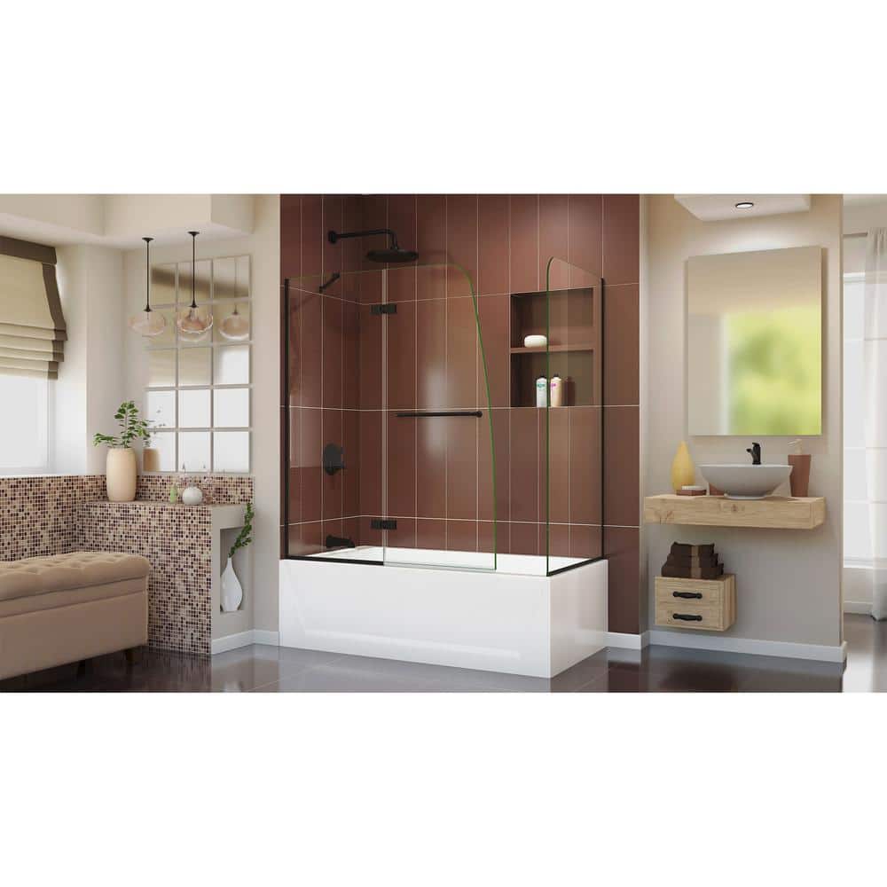 Aqua Ultra Frameless Matte Black Tub Door with Return Panel