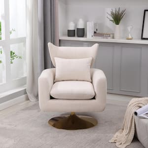 Beige Upholstered Swivel Wingback Chair, Classic Mid-Century 360° Swivel Art Leon Accent Chair