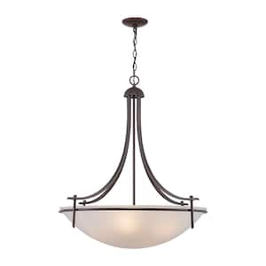 Vitalian 32 in. 4-Light Oil Rubbed Bronze Pendant Light Fixture with Frosted Glass Shade