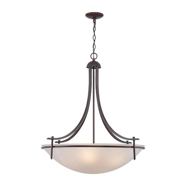 Vitalian 32 in. 4-Light Oil Rubbed Bronze Pendant Light Fixture with Frosted Glass Shade