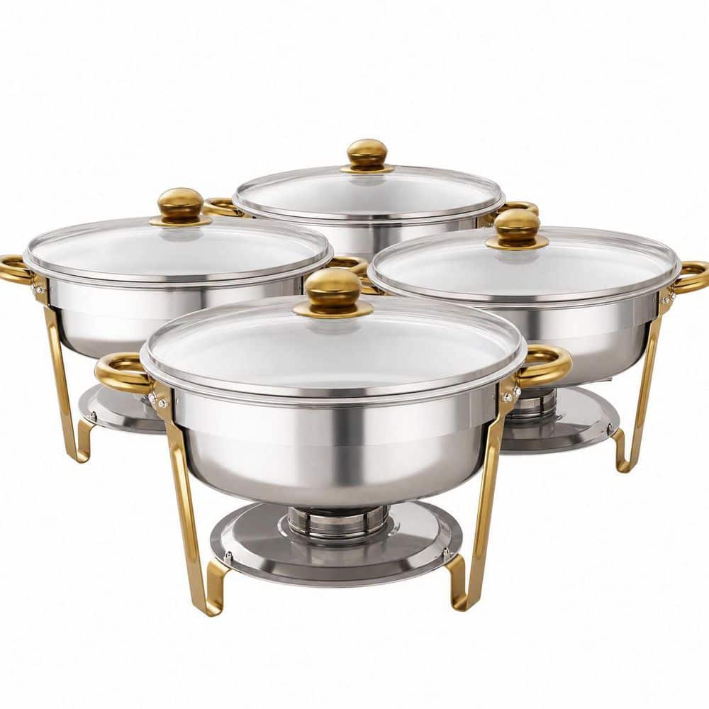 6 qt Silver and Gold Stainless Steel Round Chafing Dish Buffet Set with Visible Glass Cover, 4 Pack price history on PriceWatchPro