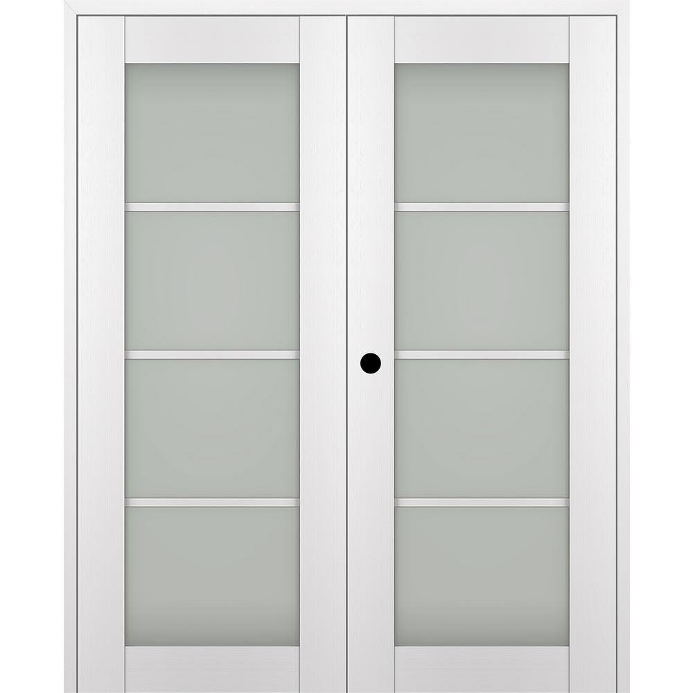 White Composite and Frosted Glass 72" Prehung French Door