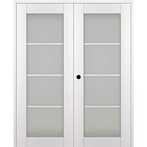 Paola 48 in. x 80 in. Right Hand Active 4-Lite Frosted Glass Bianco Noble Wood Composite Double Prehung French Door
