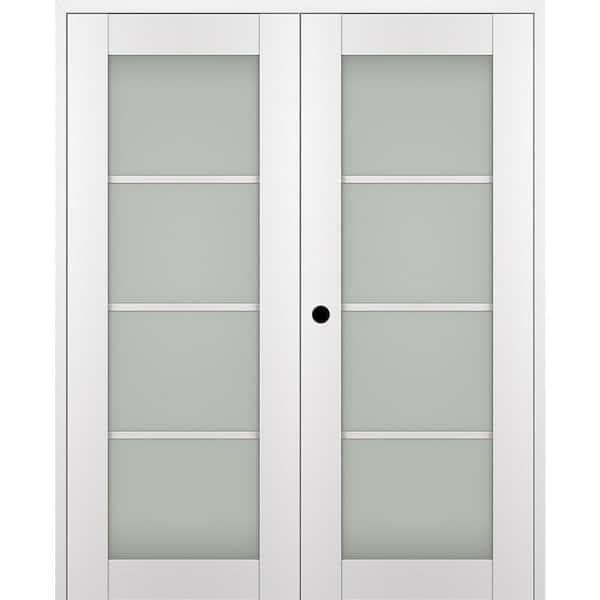 Paola 64 in. x 84 in. Right Hand Active 4-Lite Frosted Glass Bianco Noble Wood Composite Double Prehung French Door
